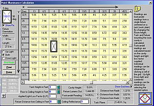 Screen Shot of Point Illuminance Calculation           Screen.